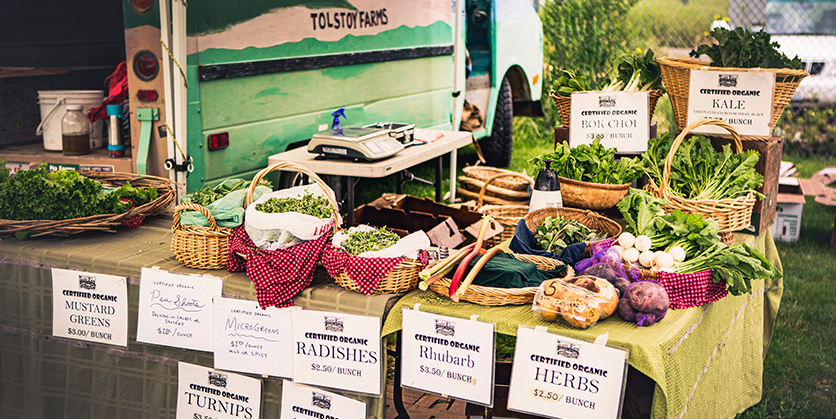 Vegetables on a table at a farmers market