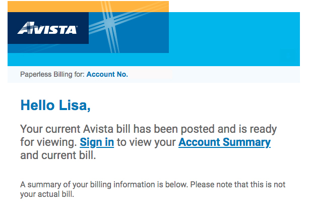 Example of paperless billing email