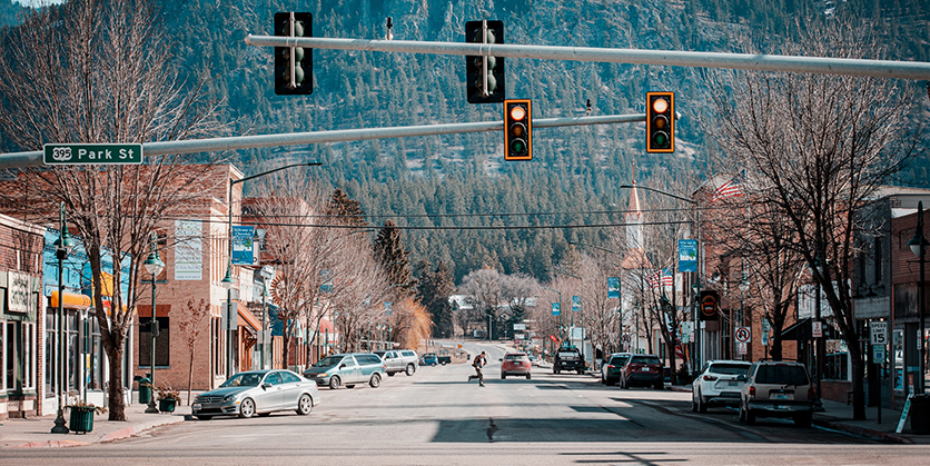 View of a street and buildings in Chewelah