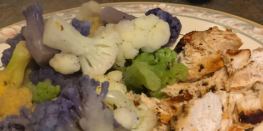 Chicken and vegetables on a plate for dinner