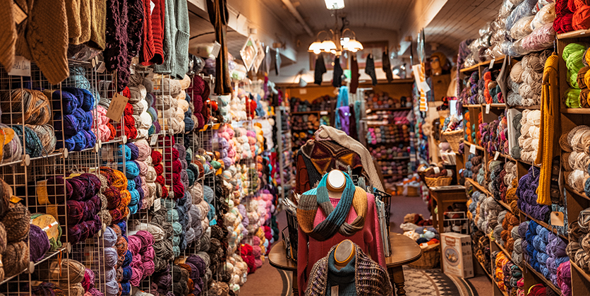 Variety store in Sandpoint that carries everything from antiques to yarn - the photo is showing their large yarn selection