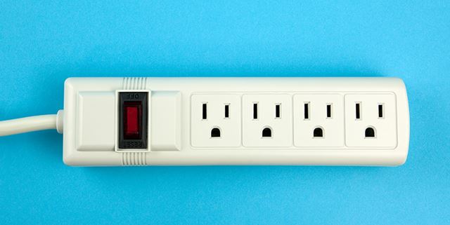 Electrical power strip on a blue background
