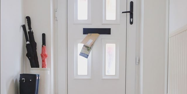 Mail being delivered through the mail slot on the front door 