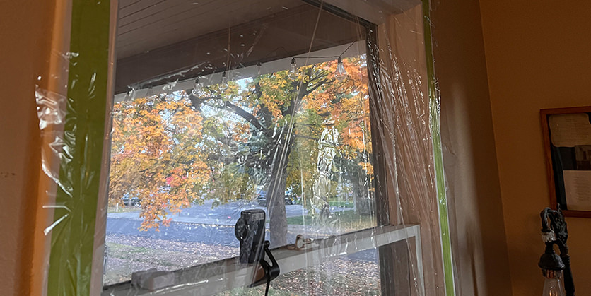 Closeup of window plastic on a window