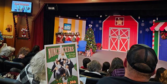 View from an audience member's seat at a theater play