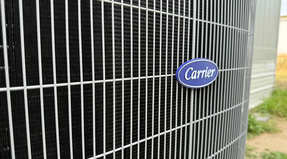 Closeup of an air-conditioning unit.