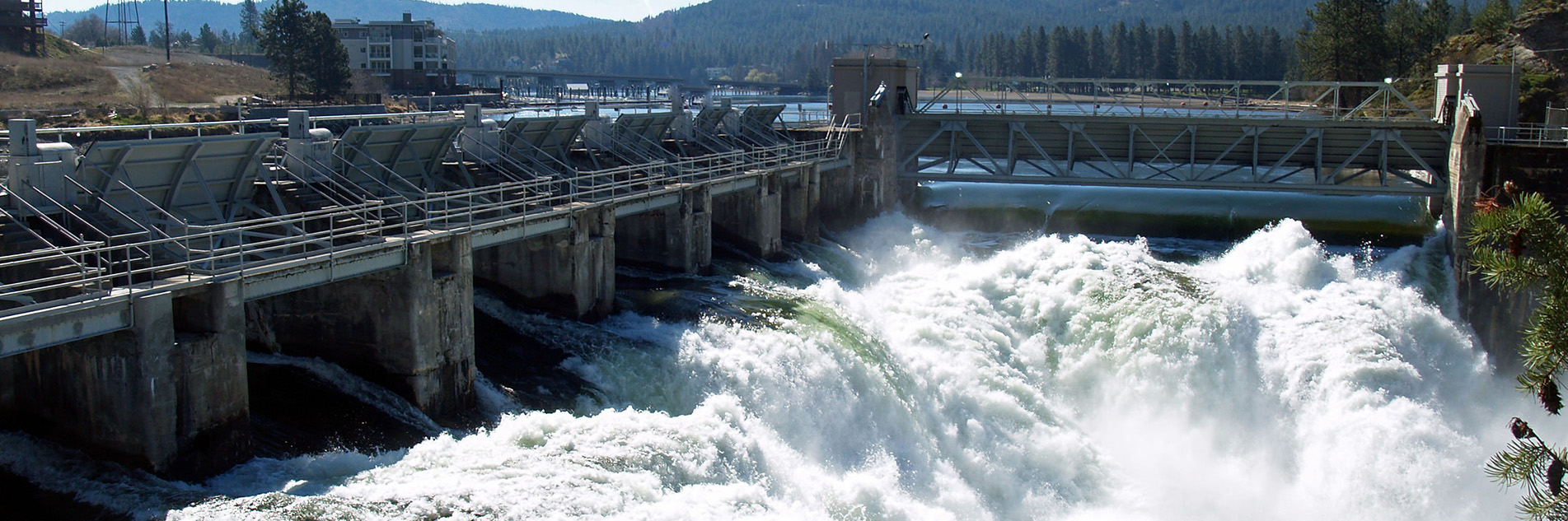 Water flowing out of Post Falls Dam.