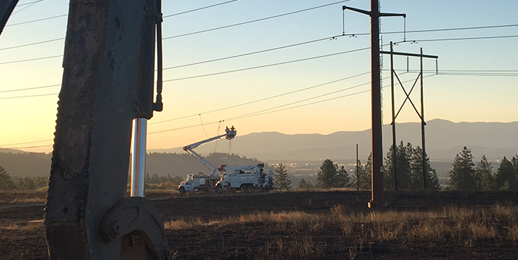 Linemen working in truck