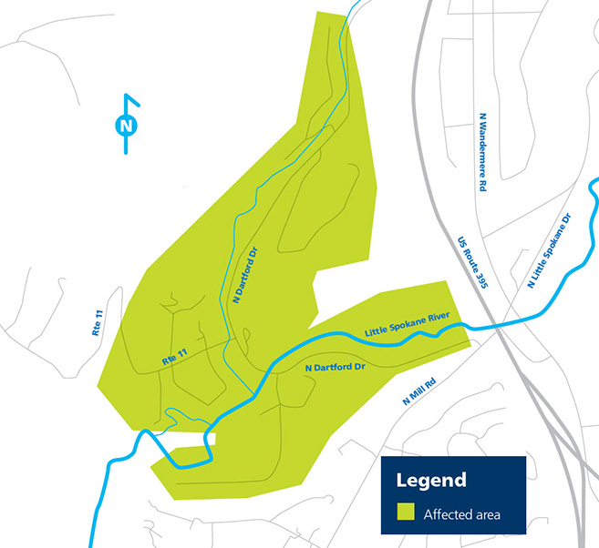 U.S. Route 395 Northeast of Spokane map.