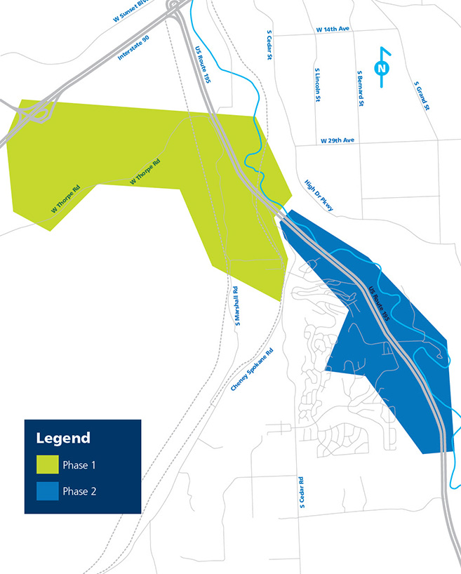 U.S. Route 195 South West of Spokane map.