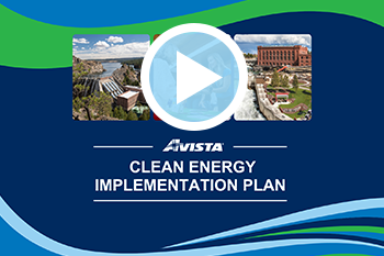 Avista Clean Energy Implementation Plan with play button.