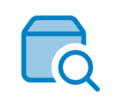 Illustration of a blue cardboard box overlaid with a magnifying glass.