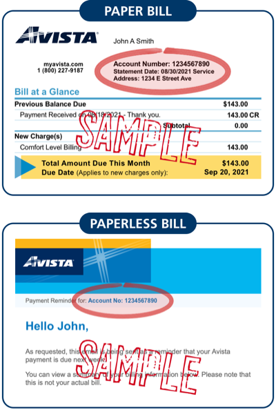 Sample copy of bill to see the account number on bill