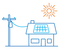 Illustration of house with solar panels and sun shining