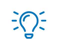 Line drawing of a lightbulb turned on.