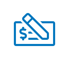 Illustrated icon of a check with a pencil