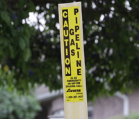 Small sign that says caution gas pipeline