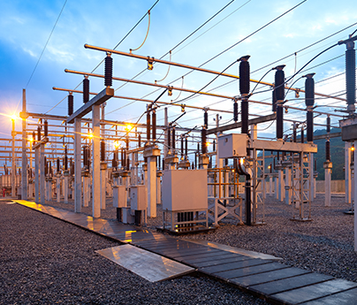 Electrical substation at dusk